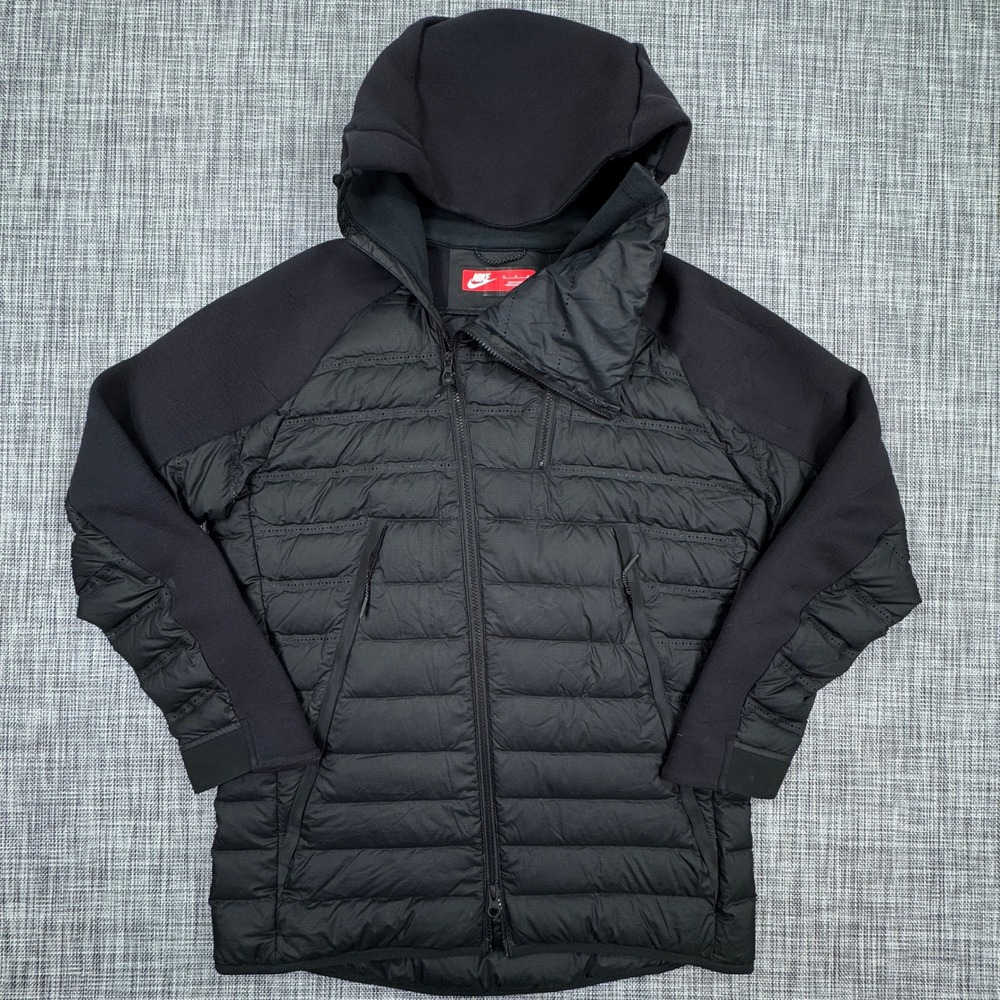 Nike Tech Fleece AeroLoft Jacket Mens Medium Black Goose Down Hooded Full Zip